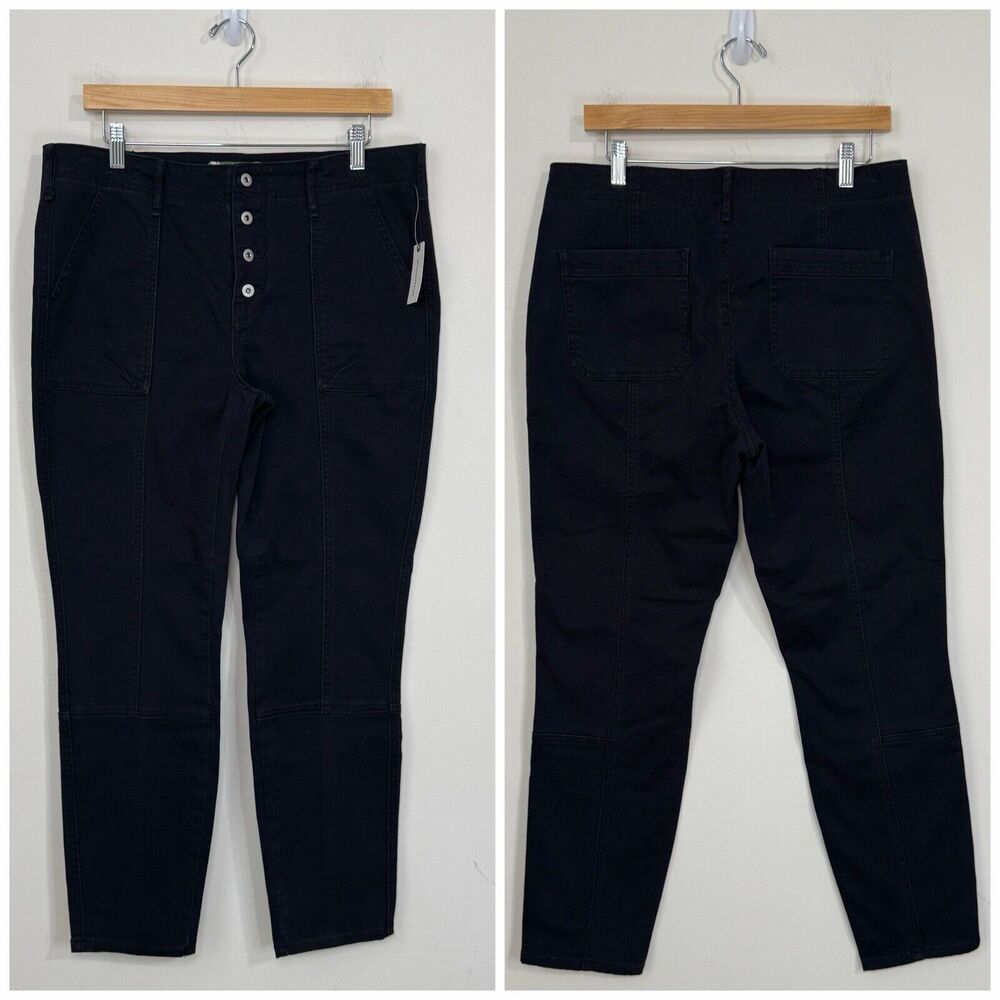NWT Anthropologie Button Fly Utility Skinny Tapered Pants Size 31 Black